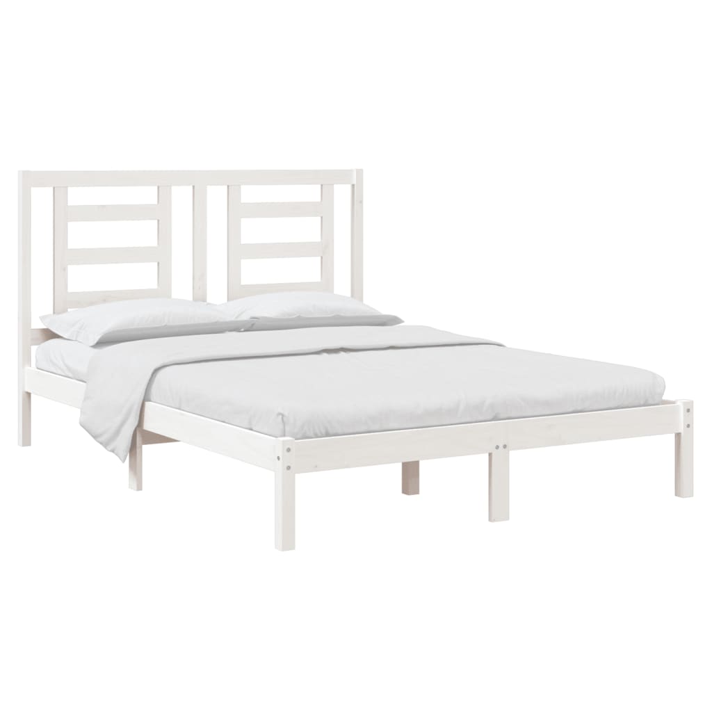 Bed Frame without Mattress White 150x200 cm King Size Solid Wood Pine