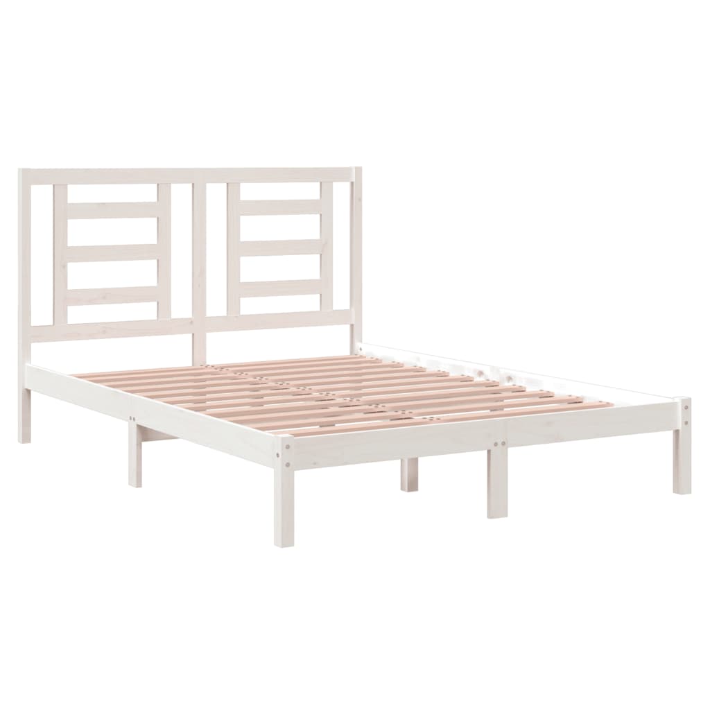 Bed Frame without Mattress White 150x200 cm King Size Solid Wood Pine