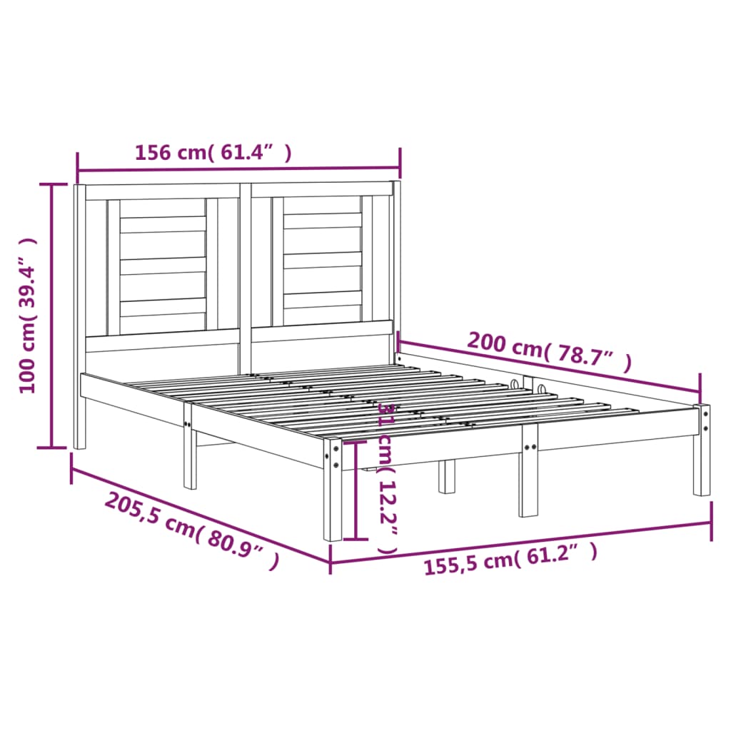 Bed Frame without Mattress White 150x200 cm King Size Solid Wood Pine