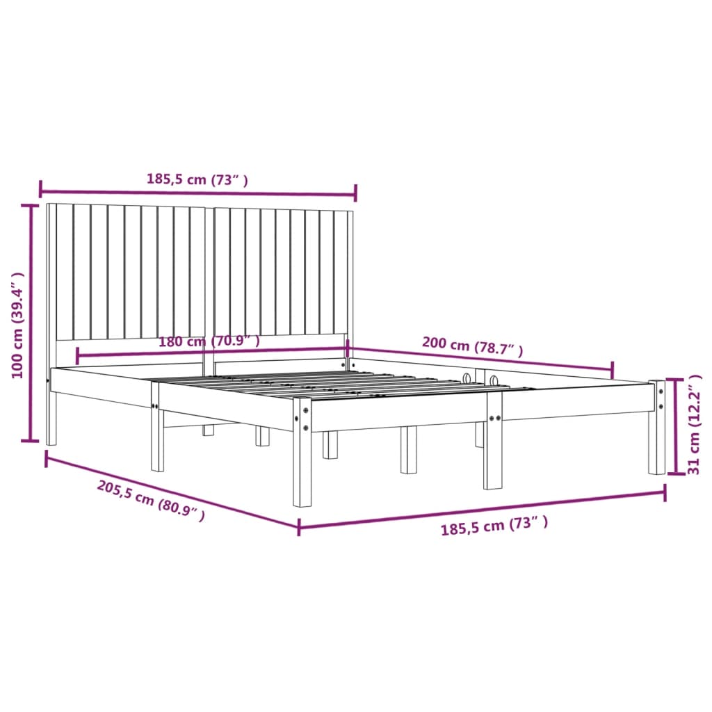 Bed Frame without Mattress 180x200 cm Super King Solid Wood
