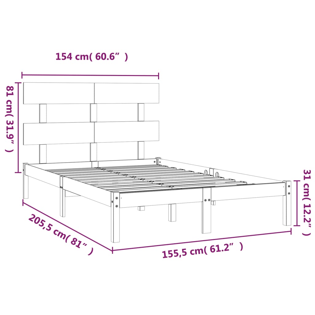 Bed Frame without Mattress 150x200 cm King Size Solid Wood