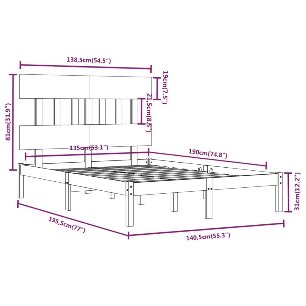 Bed Frame without Mattress 135x190 cm Double Solid Wood