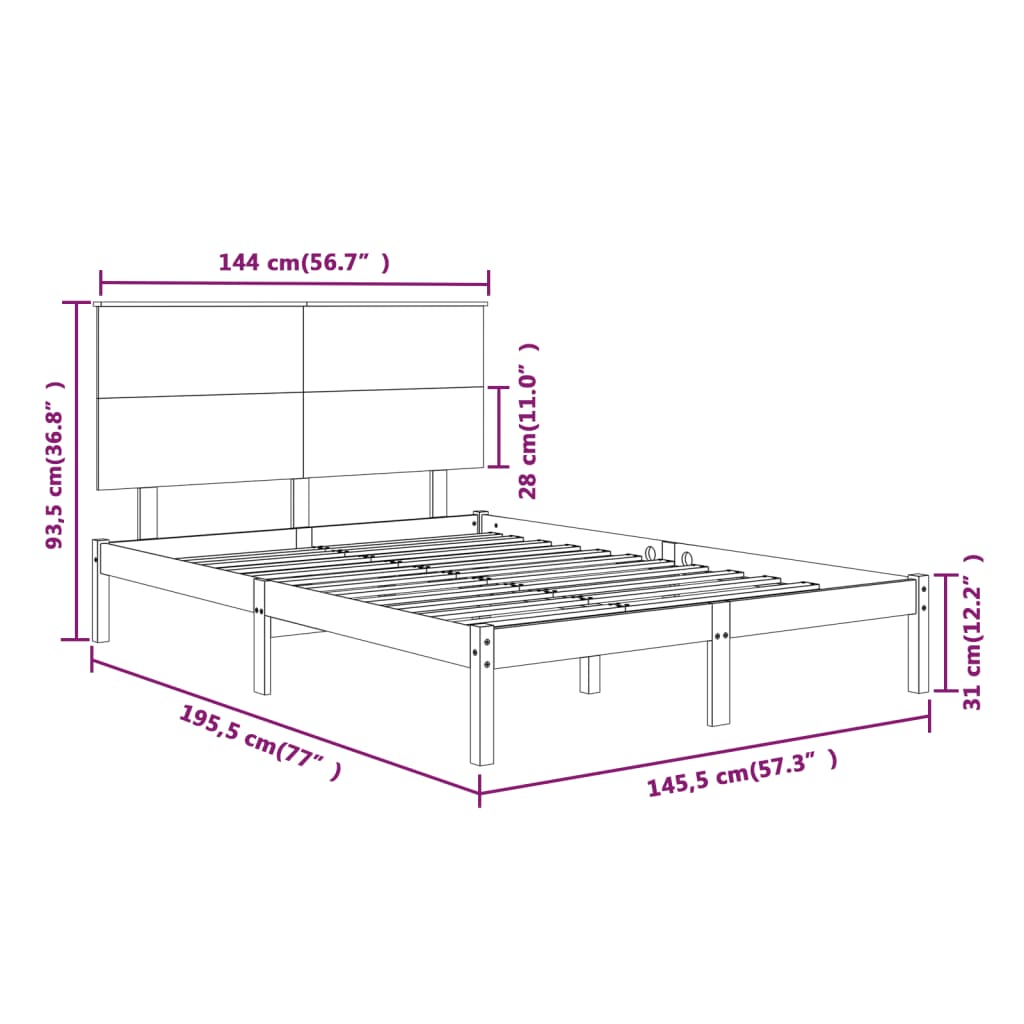 Bed Frame without Mattress 140x190 cm Solid Wood Pine