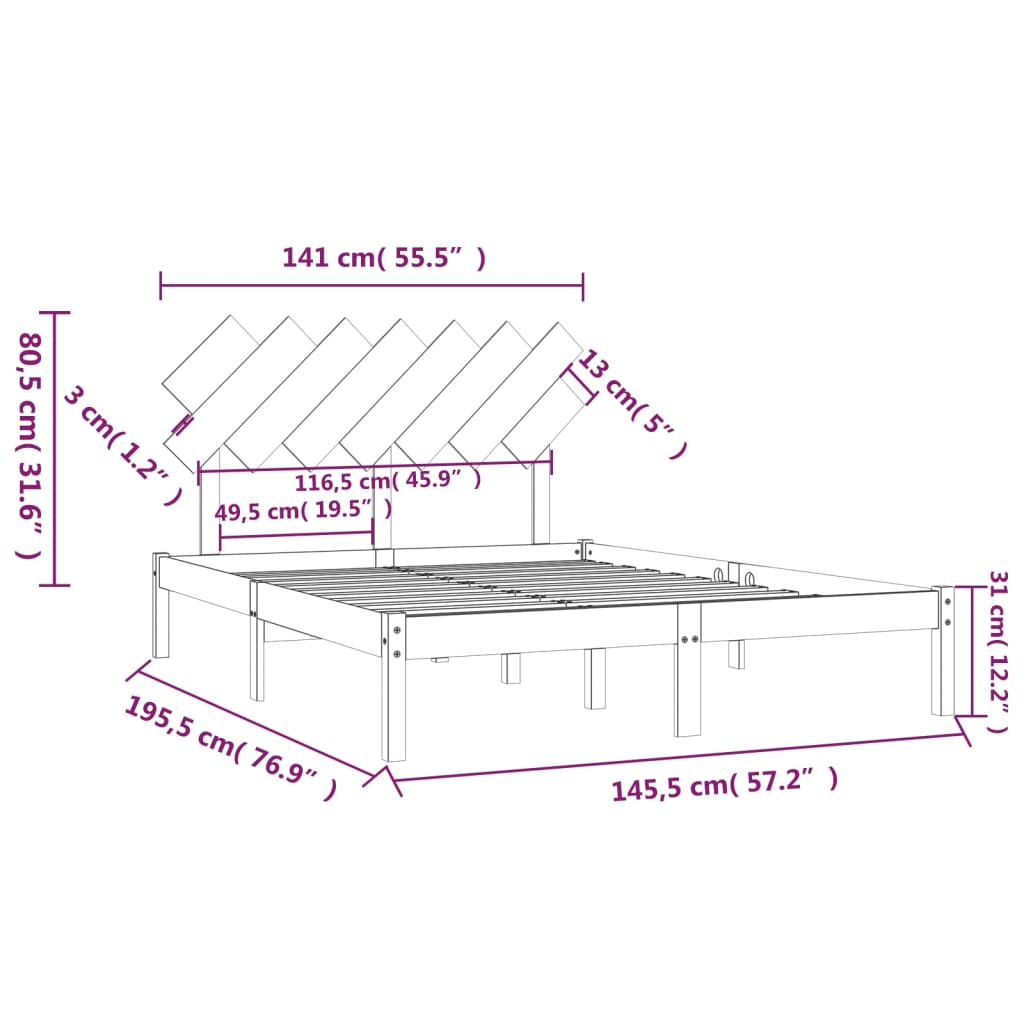 Bed Frame without Mattress White 140x190 cm Solid Wood