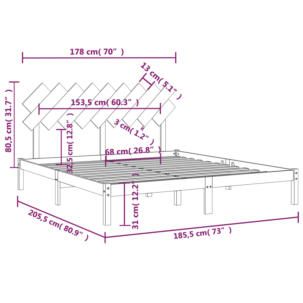 Bed Frame without Mattress White 180x200 cm Super King Solid Wood