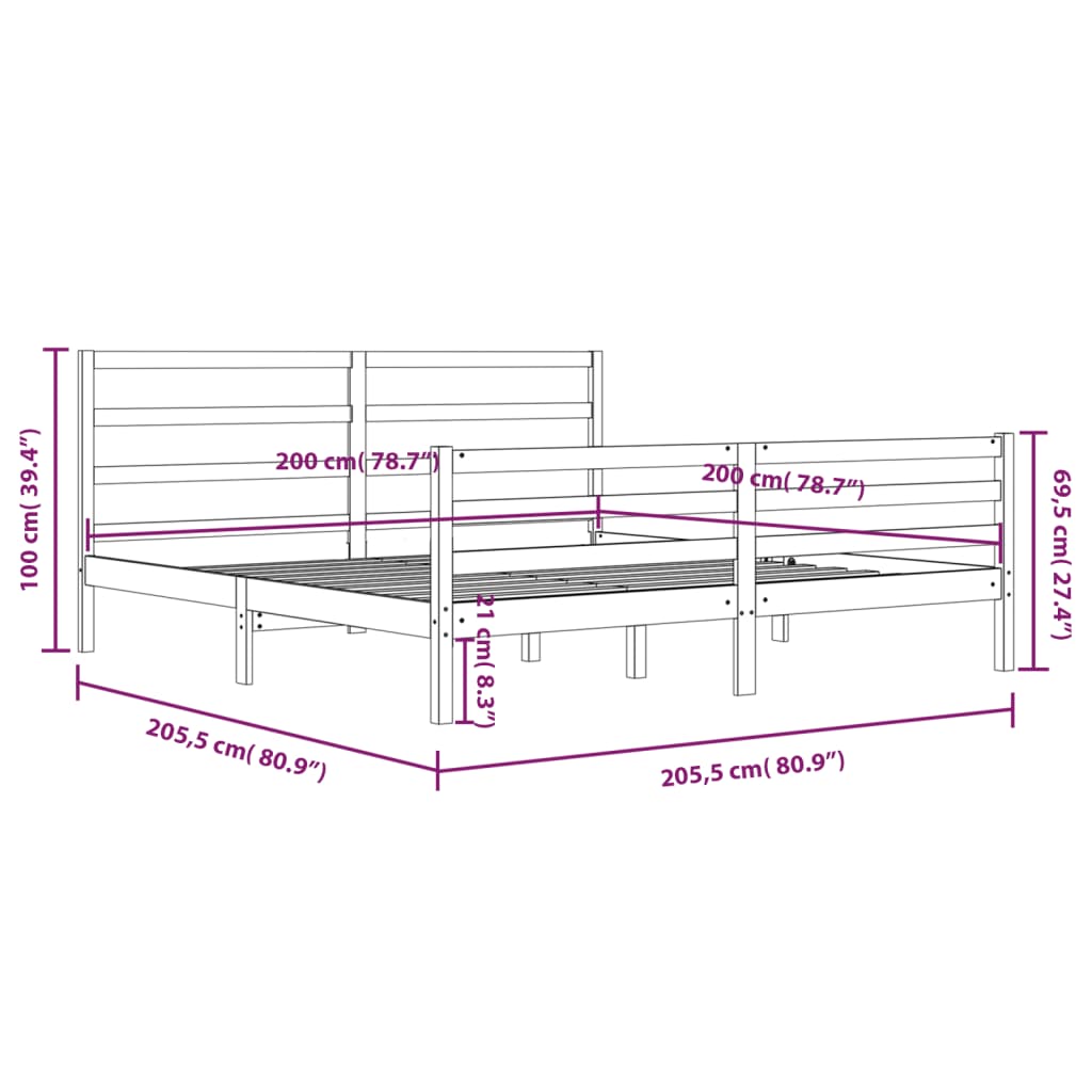 Bed Frame without Mattress White Solid Wood Pine 200x200 cm