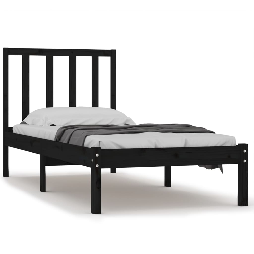 Bed Frame without Mattress Black Solid Wood Pine 90x190 cm Single Single