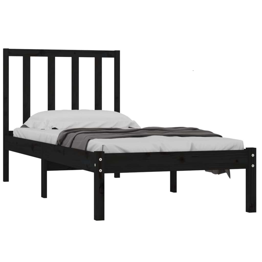 Bed Frame without Mattress Black Solid Wood Pine 90x190 cm Single Single