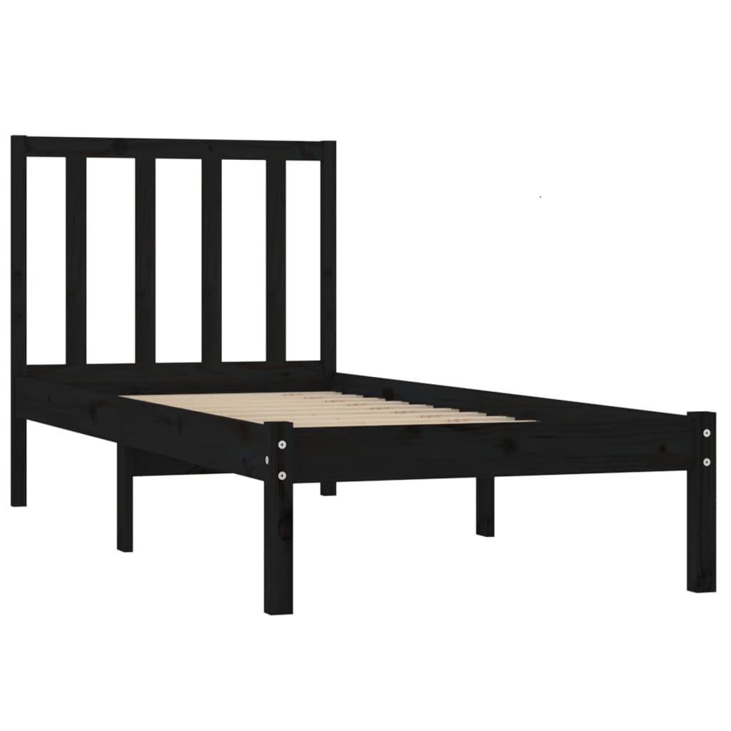Bed Frame without Mattress Black Solid Wood Pine 90x190 cm Single Single