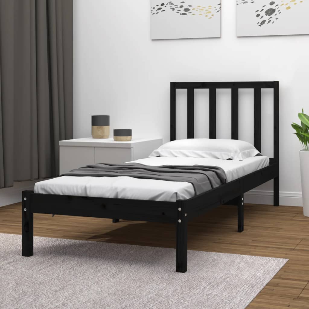 Bed Frame without Mattress Black Solid Wood Pine 90x190 cm Single Single