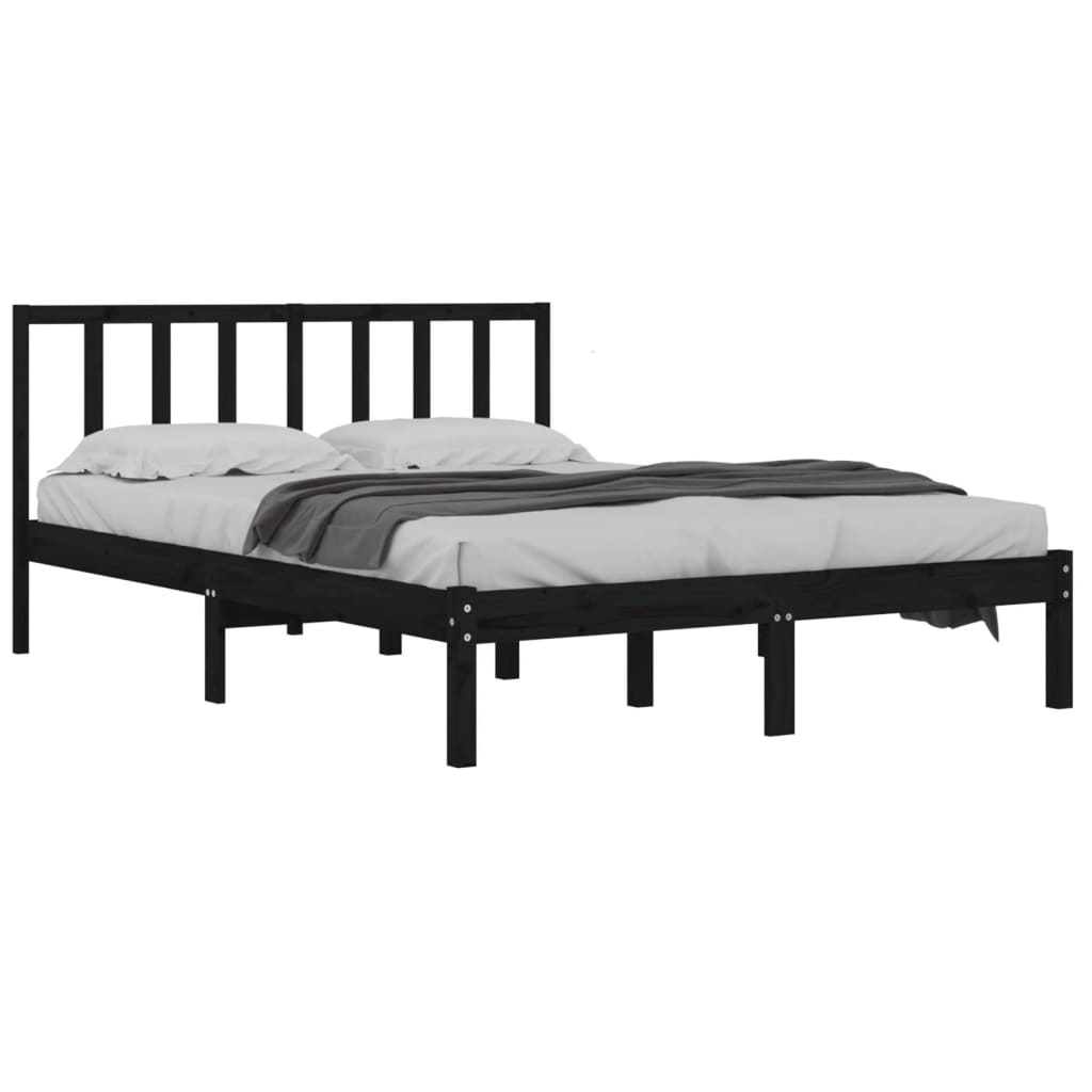 Bed Frame without Mattress Black Solid Wood Pine 135x190 cm Double