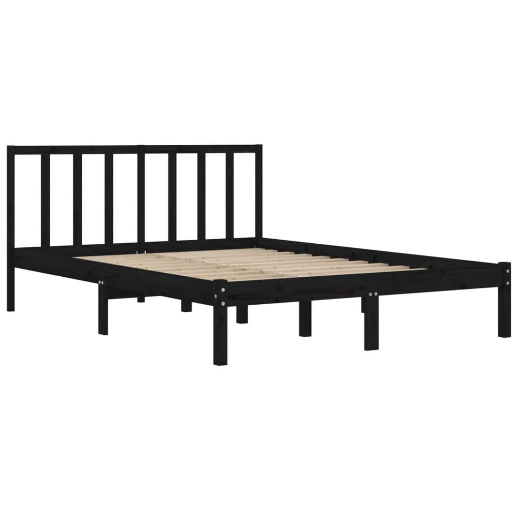 Bed Frame without Mattress Black Solid Wood Pine 135x190 cm Double