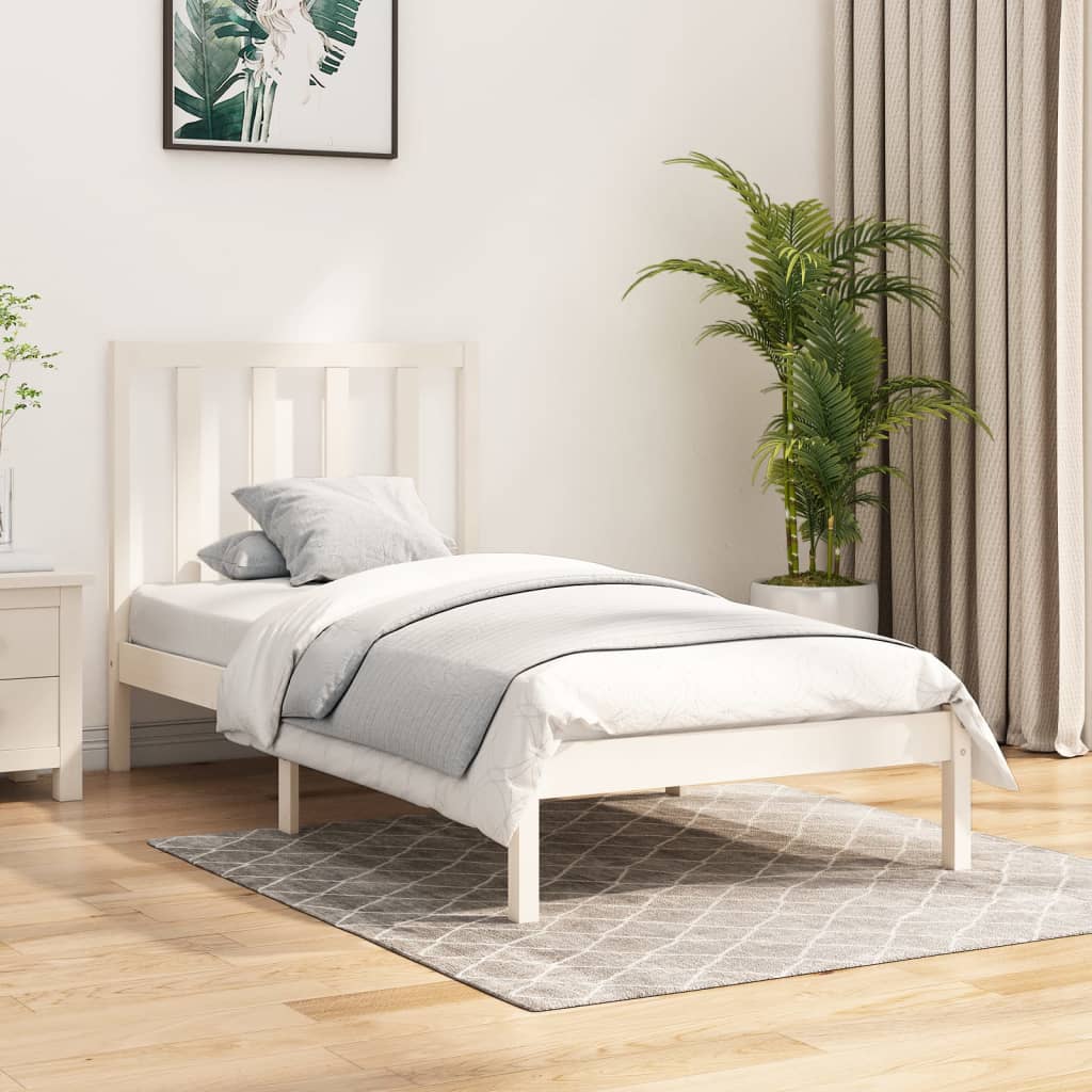Bed Frame without Mattress White Solid Wood Pine 75x190 cm Small Single