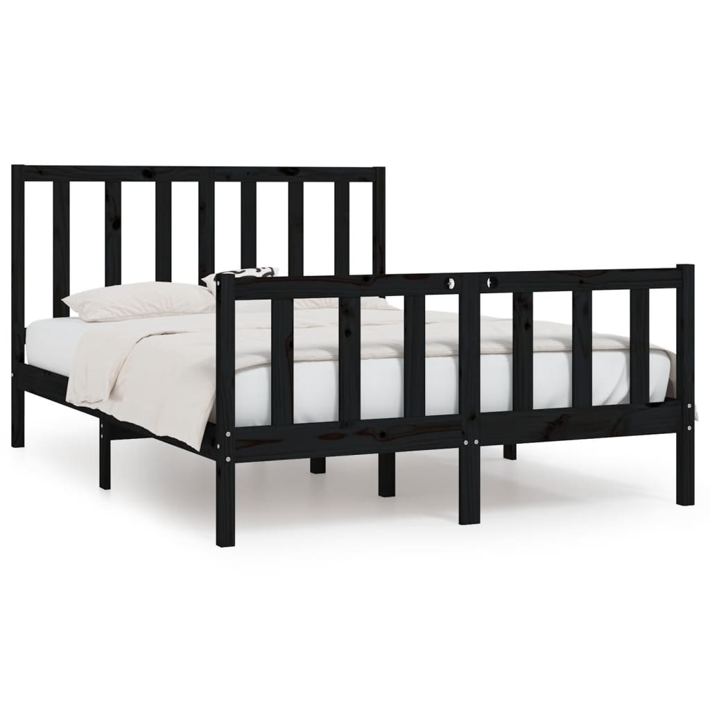Bed Frame Black Solid Wood 135x190 cm Double
