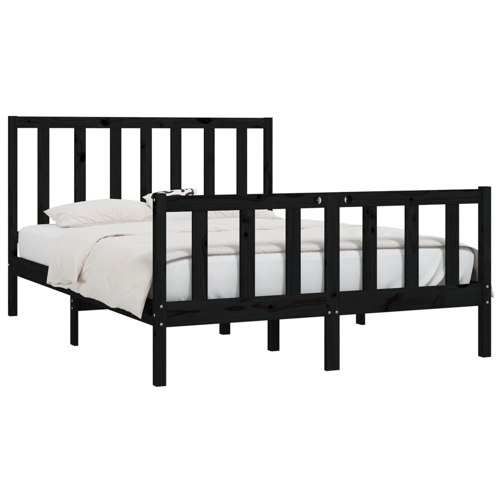 Bed Frame Black Solid Wood 135x190 cm Double