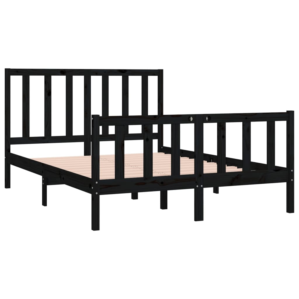 Bed Frame Black Solid Wood 135x190 cm Double