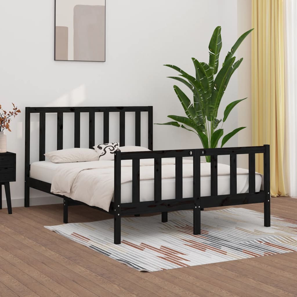 Bed Frame Black Solid Wood 135x190 cm Double
