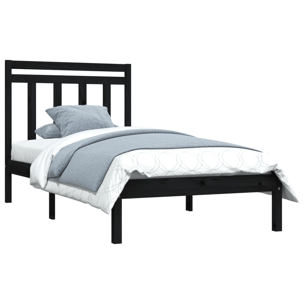 Bed Frame without Mattress Black 75x190 cm Small Single Solid Wood