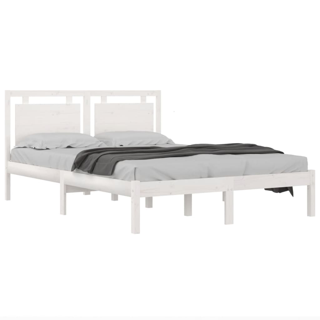 Bed Frame without Mattress White 135x190 cm Double Solid Wood
