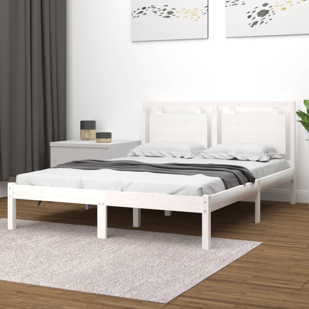Bed Frame without Mattress White 140x190 cm Solid Wood