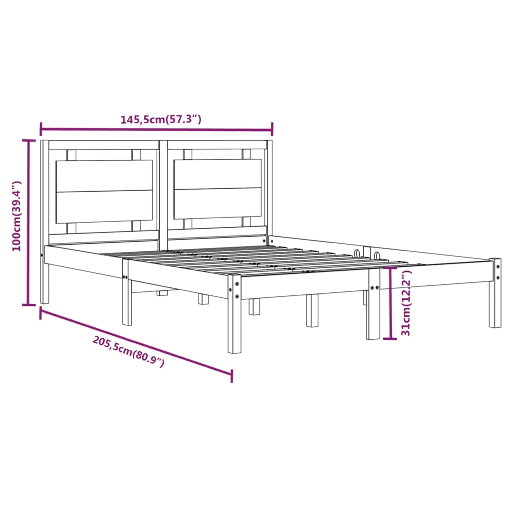 Bed Frame without Mattress 140x200 cm Solid Wood