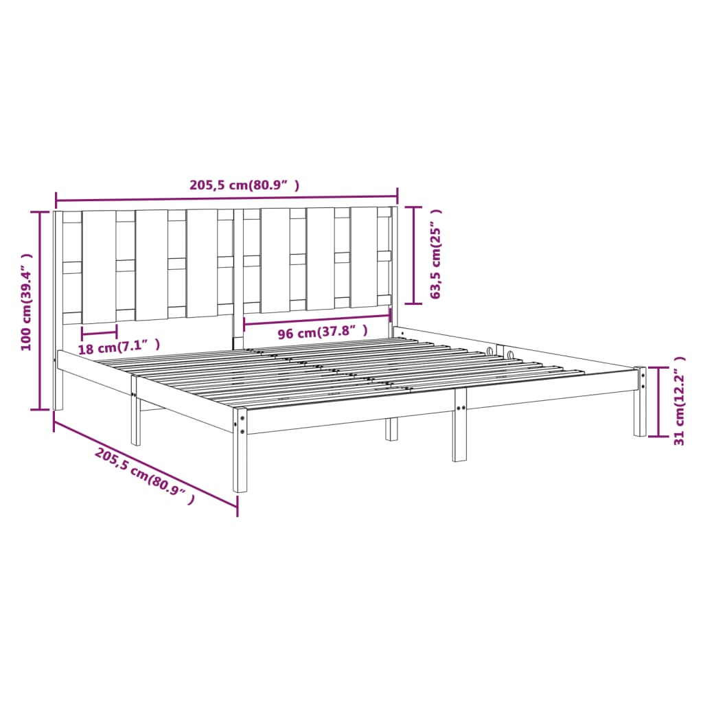 Bed Frame without Mattress Grey 200x200 cm Solid Wood Pine