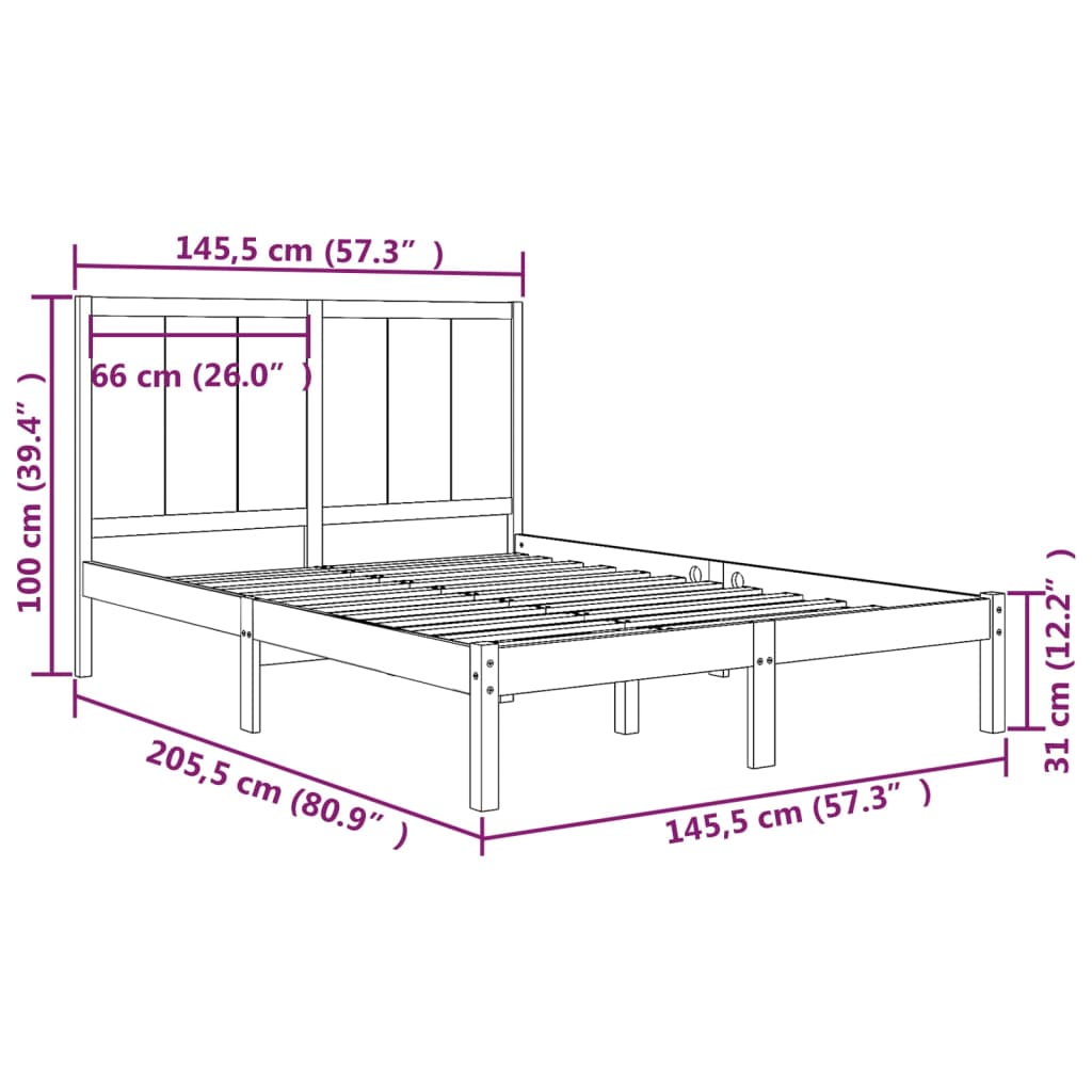 Bed Frame without Mattress 140x200 cm Solid Wood Pine