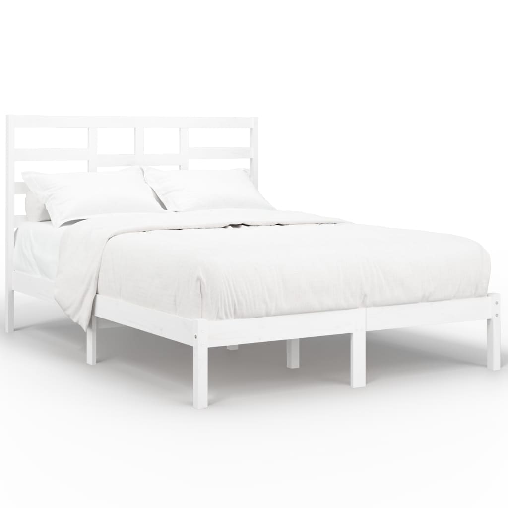 Bed Frame without Mattress White Solid Wood 135x190 cm Double Double
