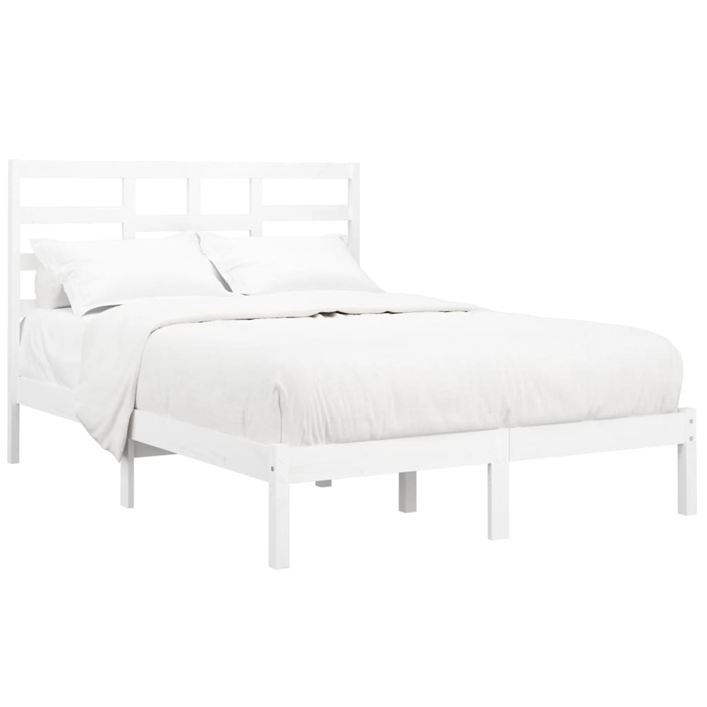 Bed Frame without Mattress White Solid Wood 135x190 cm Double Double