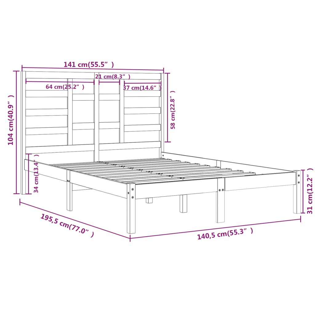 Bed Frame without Mattress White Solid Wood 135x190 cm Double Double