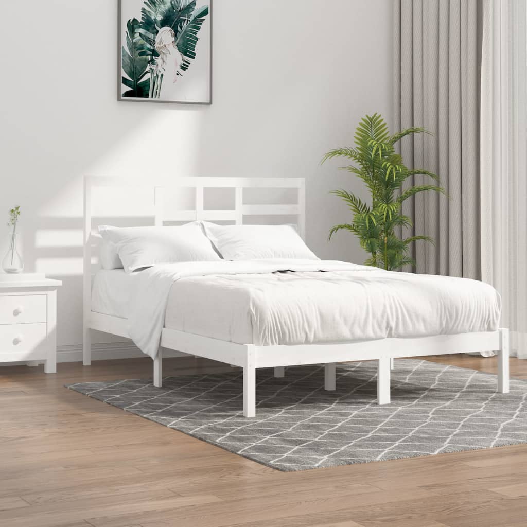 Bed Frame without Mattress White Solid Wood 135x190 cm Double Double
