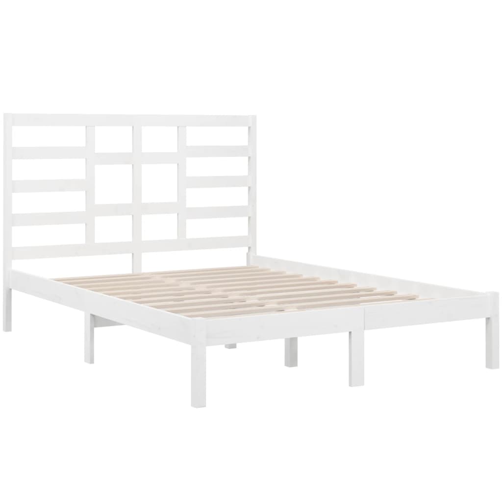 Bed Frame without Mattress White Solid Wood 140x190 cm