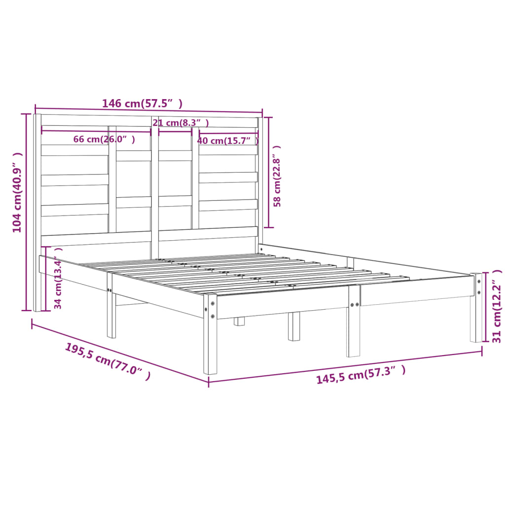 Bed Frame without Mattress White Solid Wood 140x190 cm