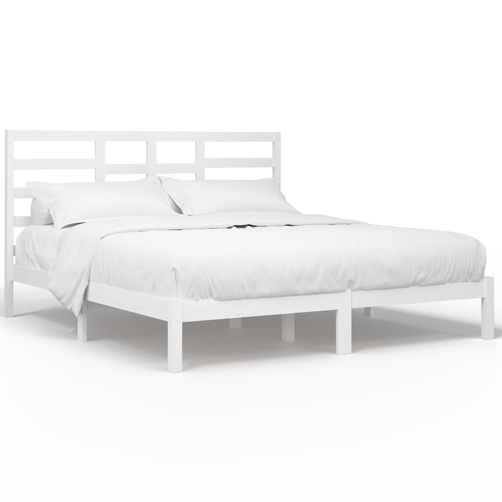Bed Frame without Mattress White Solid Wood 180x200 cm Super King