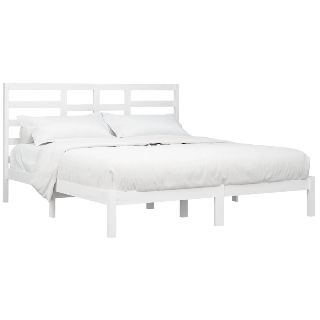 Bed Frame without Mattress White Solid Wood 180x200 cm Super King