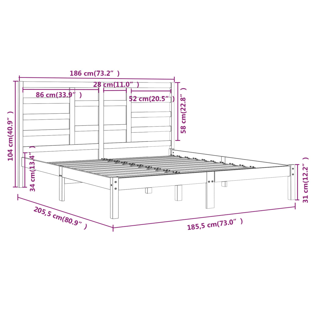 Bed Frame without Mattress White Solid Wood 180x200 cm Super King
