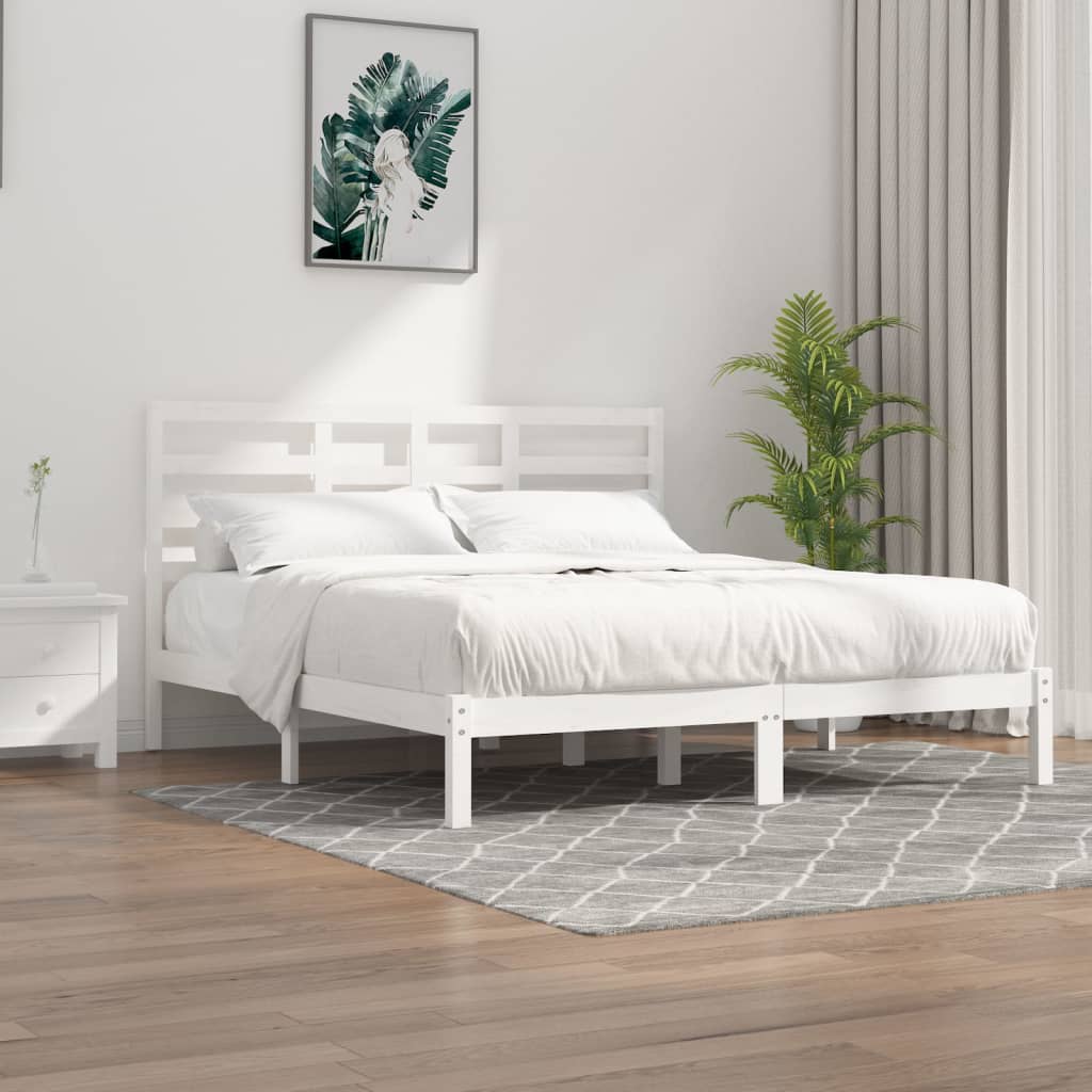 Bed Frame without Mattress White Solid Wood 180x200 cm Super King