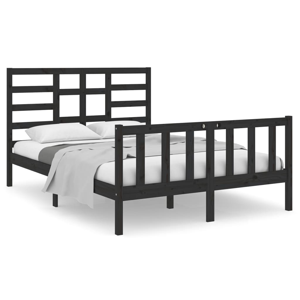 Bed Frame without Mattress Black Solid Wood 135x190 cm Double