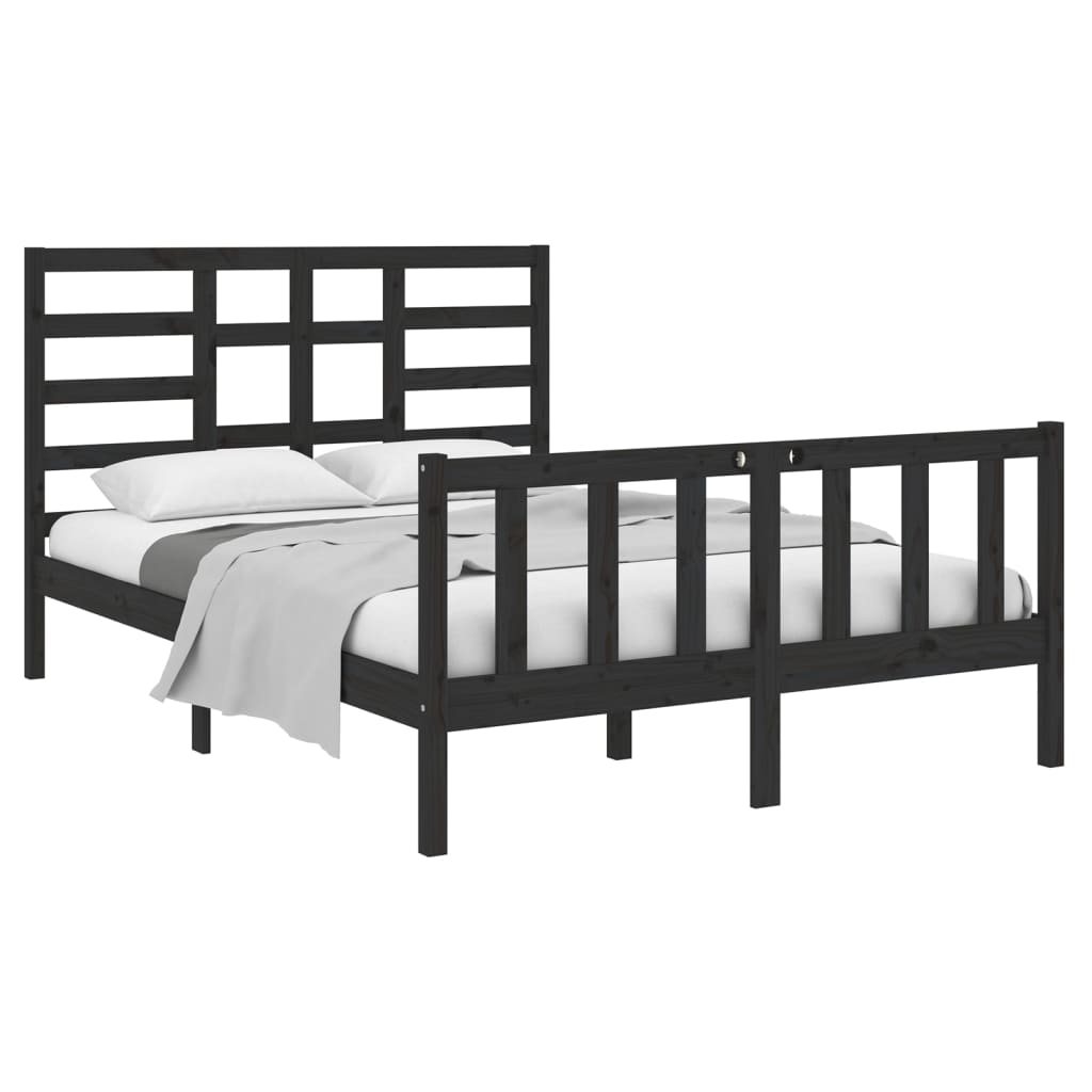 Bed Frame without Mattress Black Solid Wood 135x190 cm Double