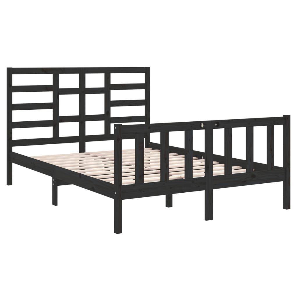Bed Frame without Mattress Black Solid Wood 135x190 cm Double