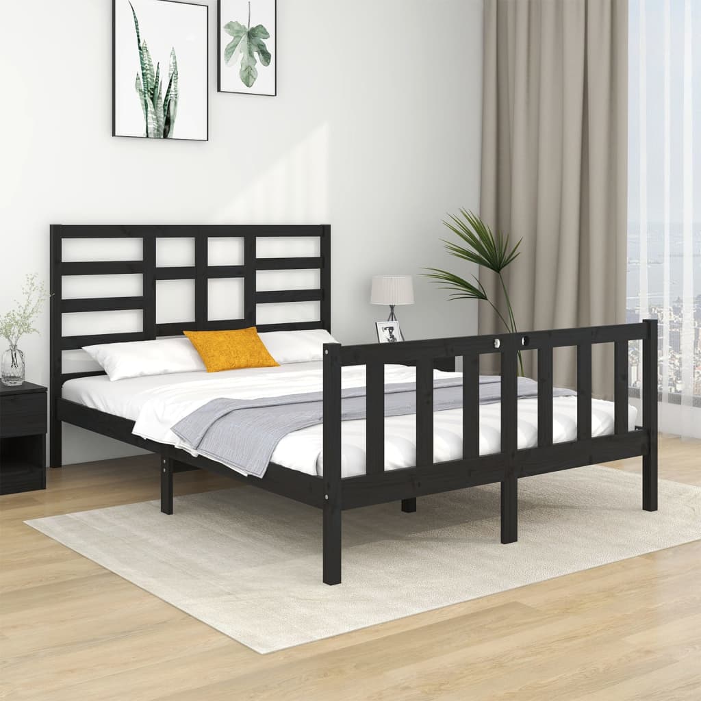 Bed Frame without Mattress Black Solid Wood 135x190 cm Double