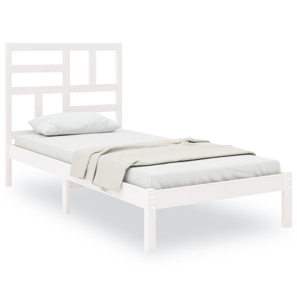 Bed Frame without Mattress White Solid Wood 75x190 cm Small Single