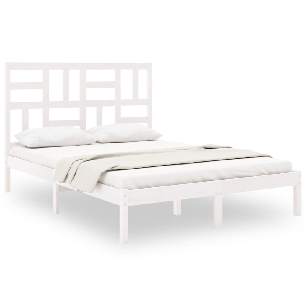 Bed Frame without Mattress White Solid Wood 120x190 cm Small Double