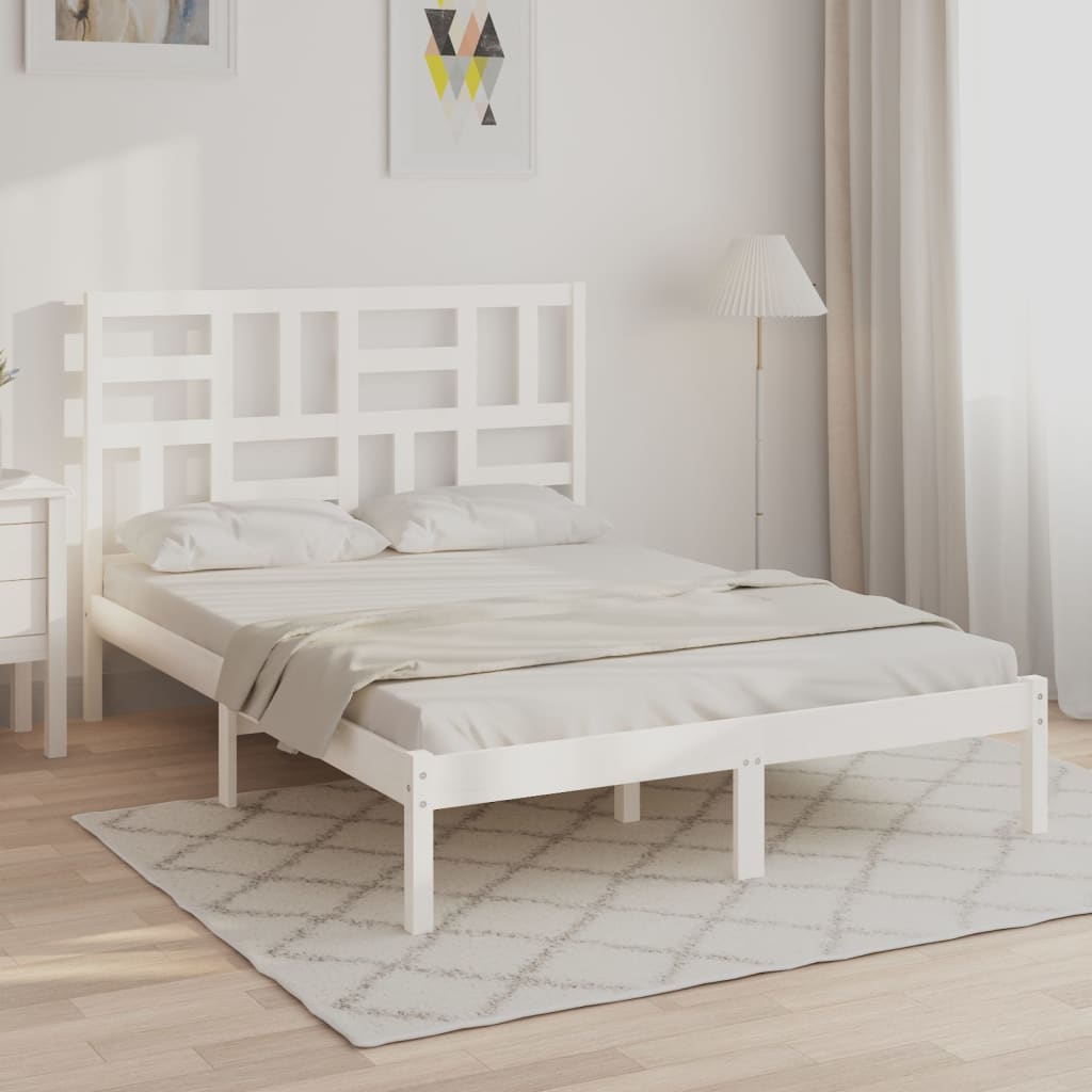 Bed Frame without Mattress White Solid Wood 120x190 cm Small Double