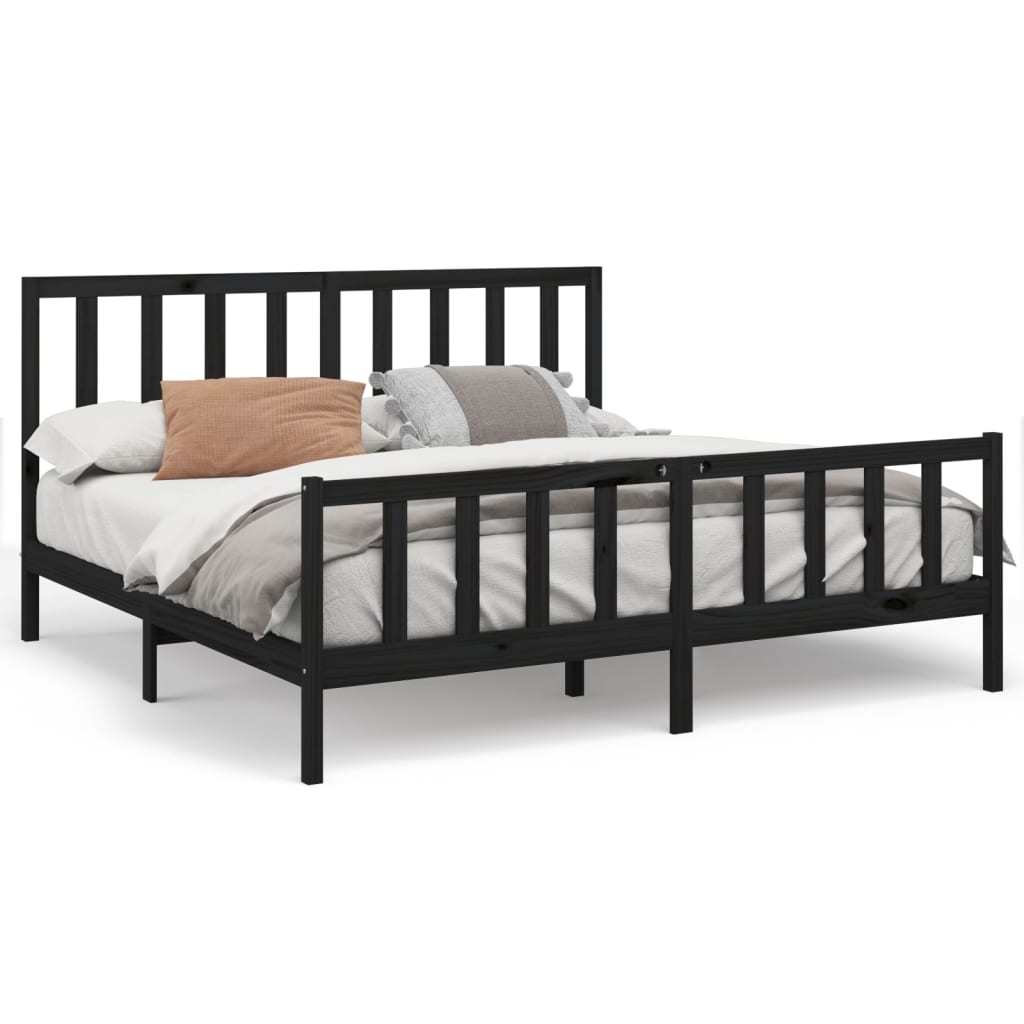 Bed Frame without Mattress Black 180x200 cm Super King Solid Wood Pine