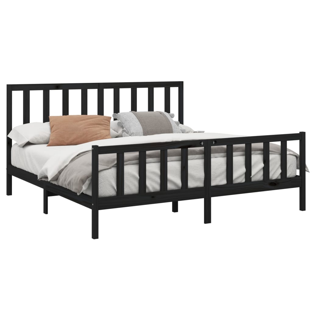 Bed Frame without Mattress Black 180x200 cm Super King Solid Wood Pine