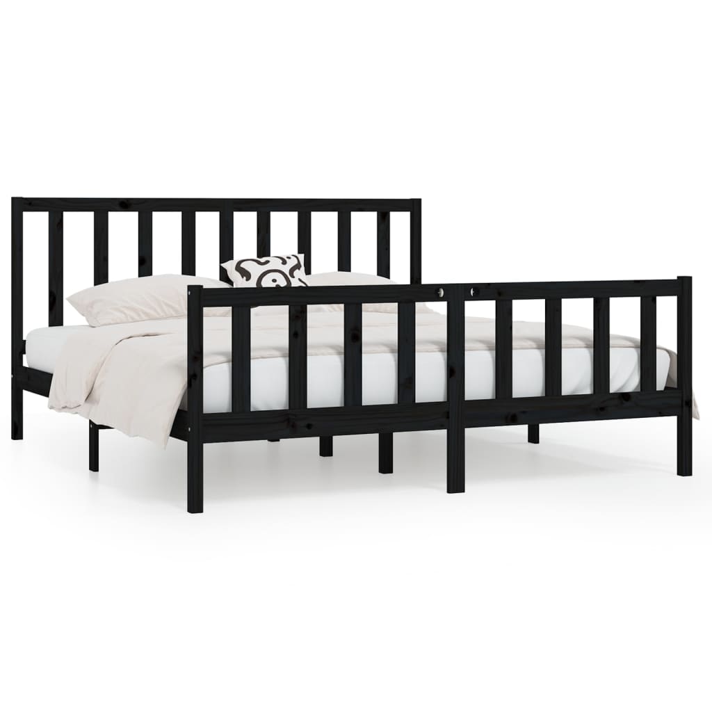 Bed Frame without Mattress Black 180x200 cm Super King Solid Wood