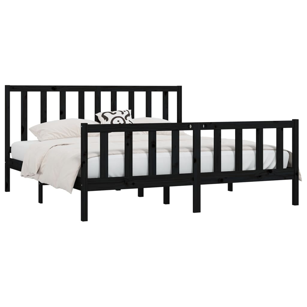 Bed Frame without Mattress Black 180x200 cm Super King Solid Wood