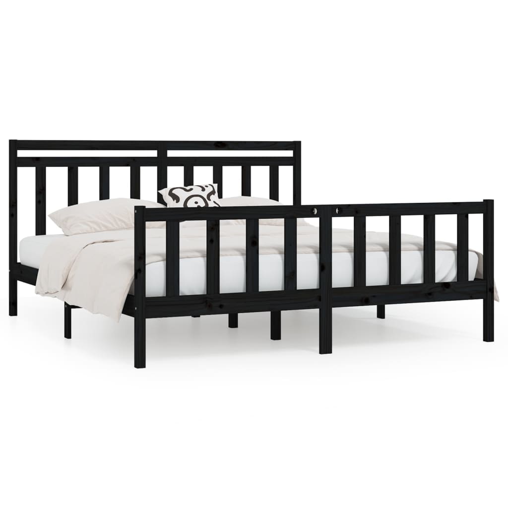 Bed Frame without Mattress Black Solid Wood Pine 180x200 cm Super King