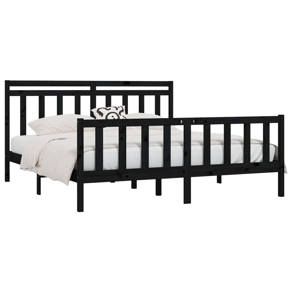 Bed Frame without Mattress Black Solid Wood Pine 180x200 cm Super King
